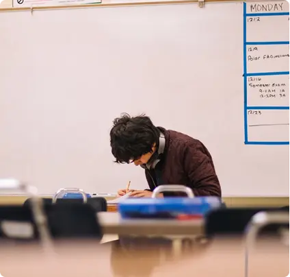 Student studying in classroom